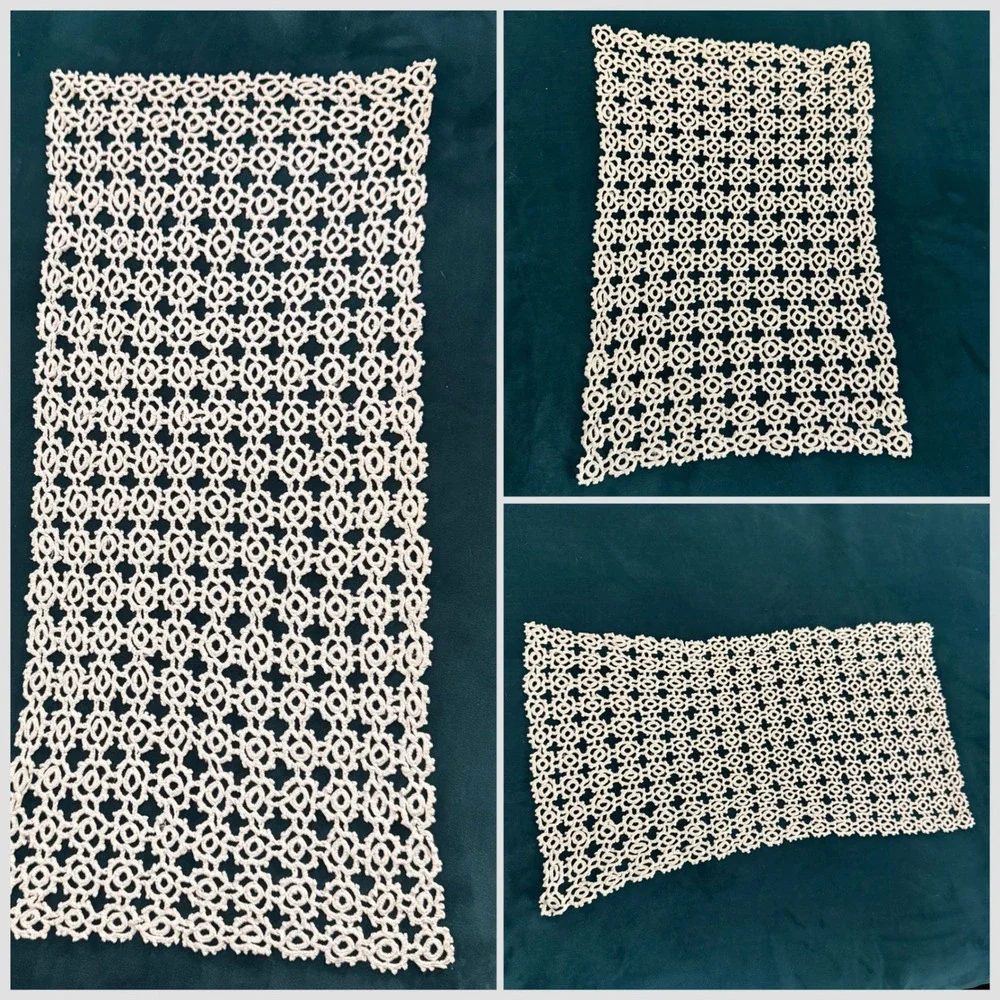 Vintage Handmade Tatted Lace Rectangle Doily Set of 3 Off‎ White
